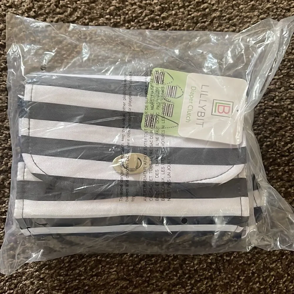 NWT- LillyBit Uptown Diaper Bag Clutch, Black & White Stripes